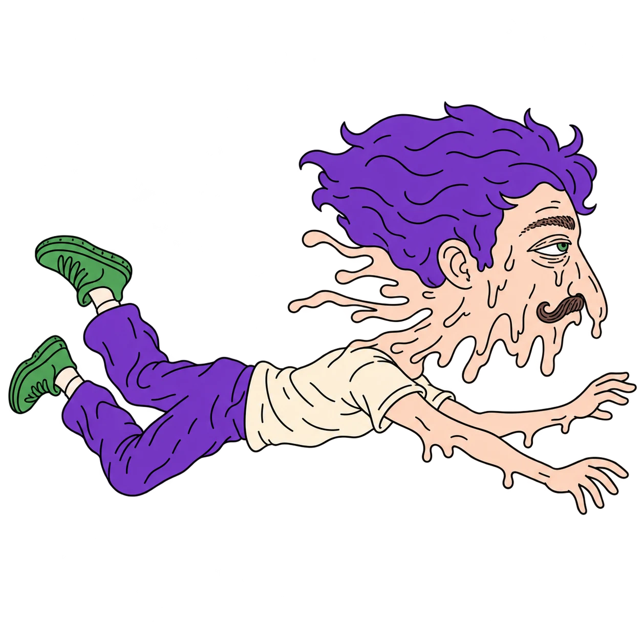 Meltache diving horizontally to the right with his arms stretched forward